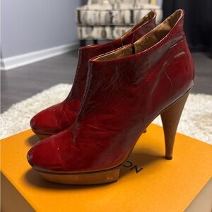 Elegant Red Patent Leather Ankle Boots